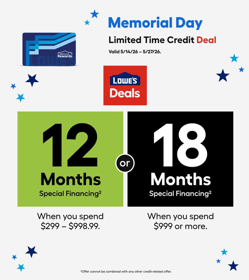 Lowe's Memorial Day limited-time credit deal — 12 or 18 months special financing on water treatment systems