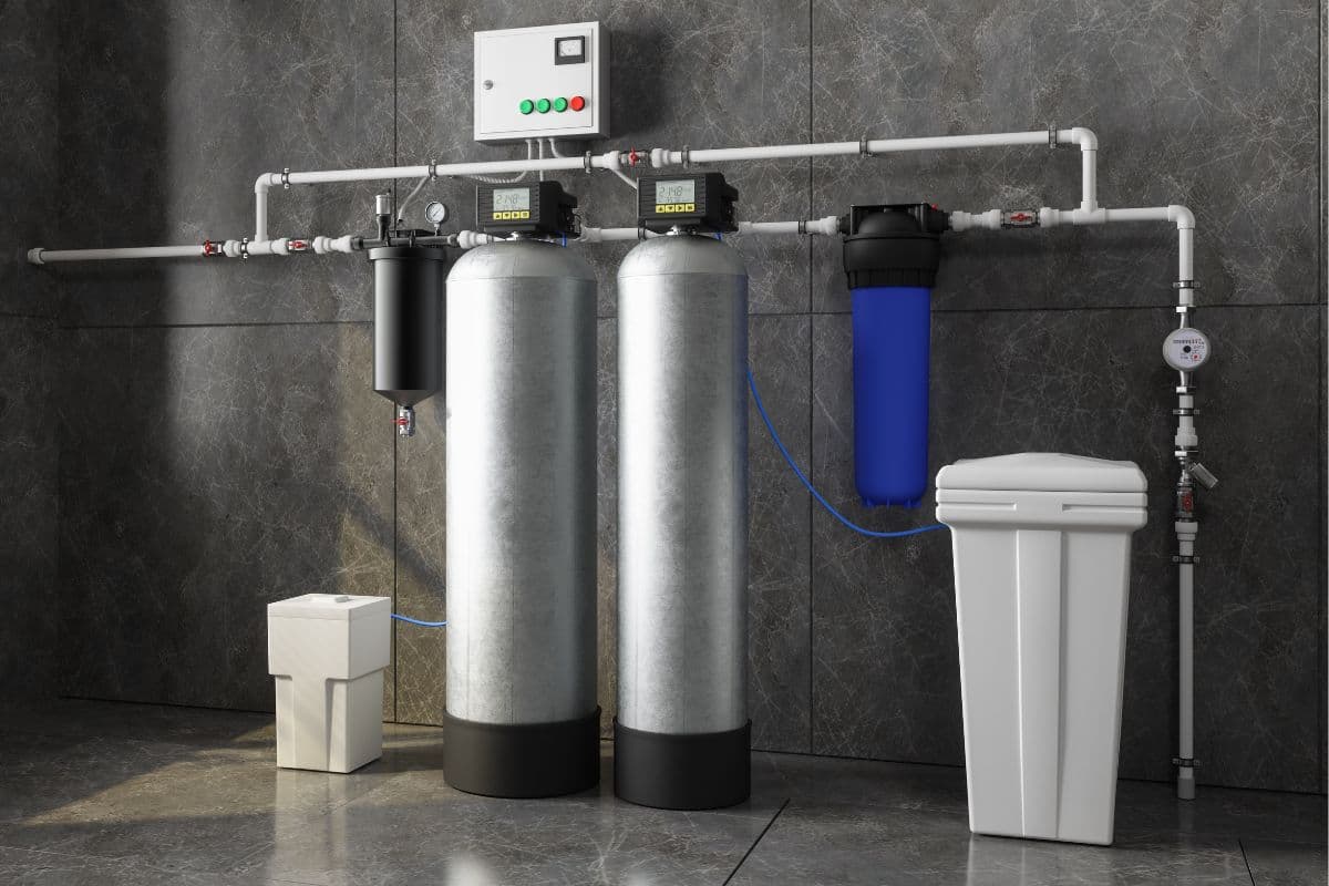 Whole-home water conditioning system installed in garage